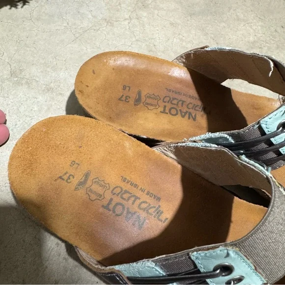 Naot Lena Two Strap Leather Slip On Slide Sandals Size 6 Teal Blue Green Spring - Picture 4 of 6